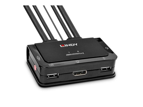 LINDY 2 Port DisplayPort 1.2 USB 2.0 Cable KVM Switch with Audio