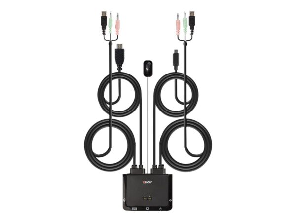 LINDY 2 Port HDMI 18G USB Type C USB 2.0 & Audio Cable KVM Switch