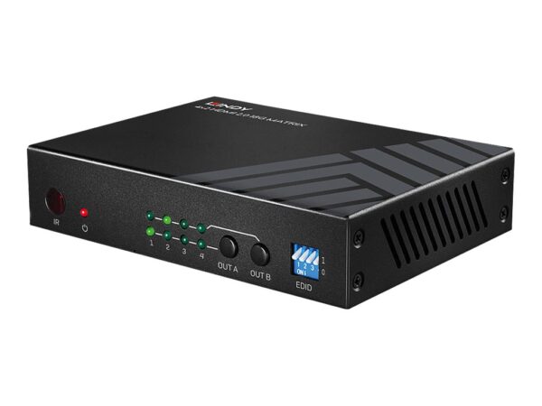 LINDY 4×2 HDMI 2.0 4K 18G Matrix Switch with Audio Extractor Optical Out or 3.5mm Jack 4K 3840x2160at60Hz 8bit