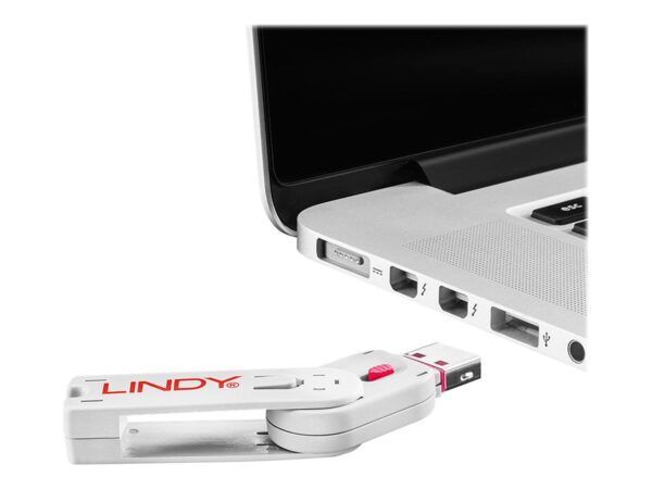 LINDY Clé USB et 4 bloqueurs de ports USB Rose