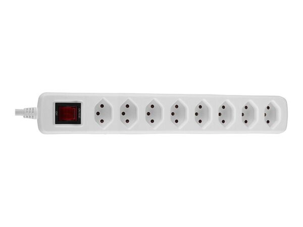 LINDY Mains 8 way gang socket Swiss with on/off Switch 2300W with overvoltage protection