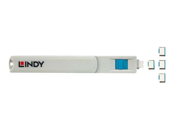 LINDY USB Type C Port Blocker Key – Pack of 4 Blockers Blue