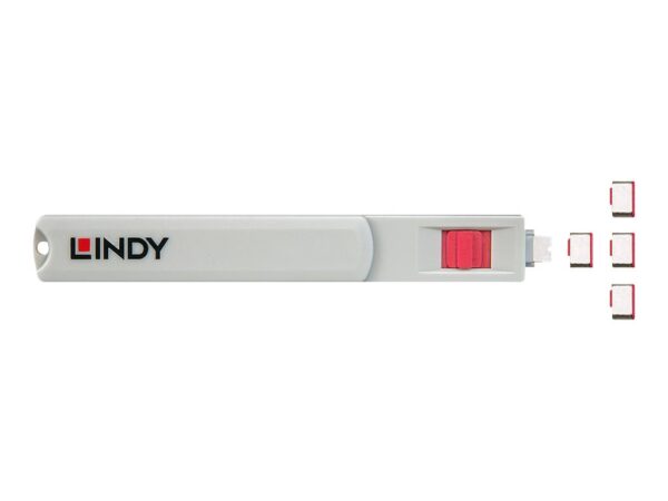 LINDY USB Type C Port Blocker Key – Pack of 4 Blockers Red