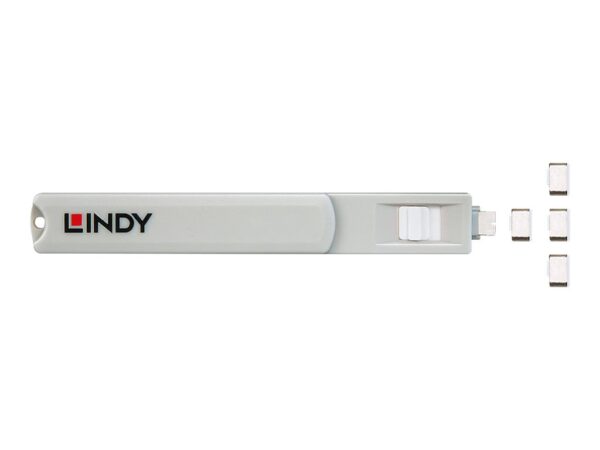 LINDY USB Type C Port Blocker Key – Pack of 4 Blockers White