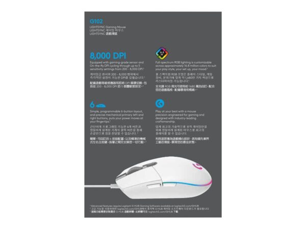 LOGITECH G102 LIGHTSYNC – WHITE – EER