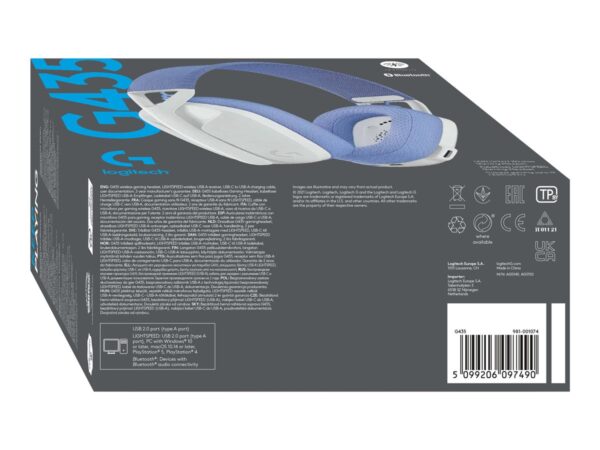 LOGITECH Lightspeed G435 Headset full size Bluetooth / 2.4 GHz radio frequency wireless white Discord Certified