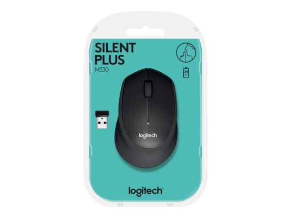 LOGITECH M330 SILENT PLUS Mouse 3 buttons wireless 2.4 GHz USB wireless receiver black