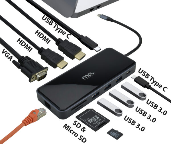 MCL 12-port docking station 2 HDMI and VGA