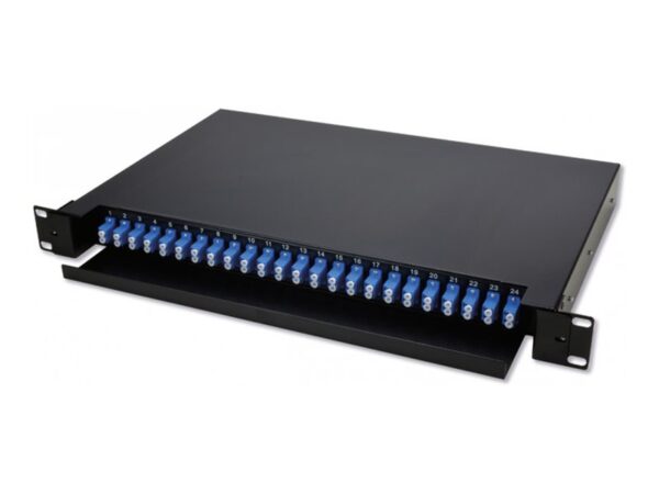 MCL IC4D99A19TFO24LCD – Tiroir optique 19p 1U 24 ports équipé de 24 traversées LC duplex mono