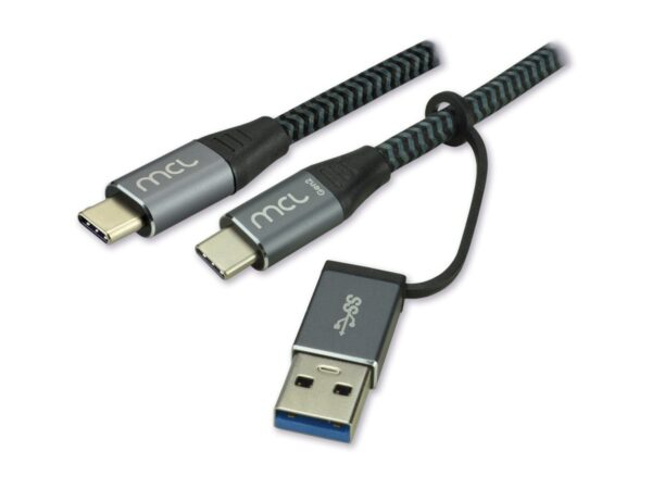 MCL USB 3.2 Type C mesh cable 10G 100W 5A + USB 3.0 adapter male – 2m