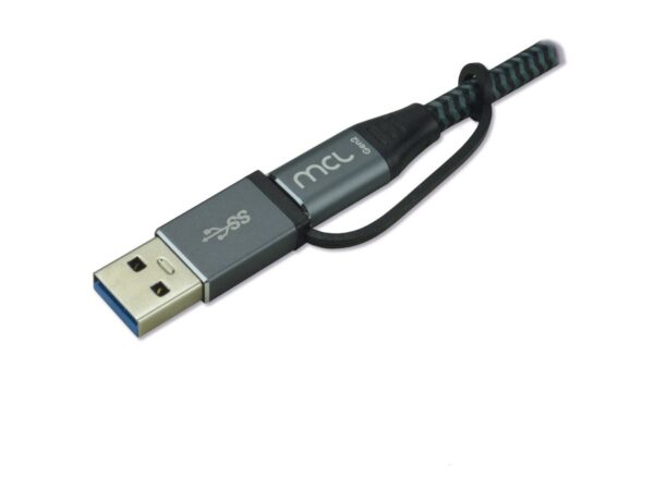 MCL USB 3.2 Type C mesh cable 10G 100W 5A + USB 3.0 adapter male – 2m