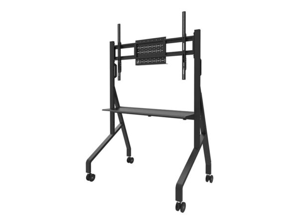NEOMOUNTS FL50-525BL1 Support au sol mobile pour écran 55-86p – étagère multimédia incluse – installation rapide – TÜV