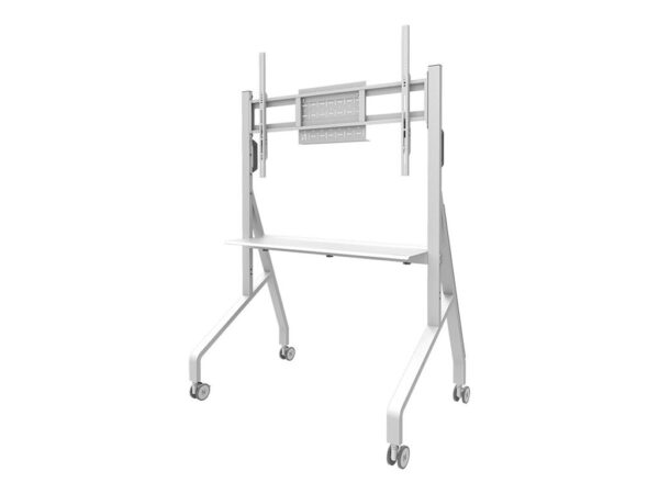NEOMOUNTS FL50-525WH1 Support au sol mobile pour écran 55-86p – étagère multimédia incluse – installation rapide – TÜV