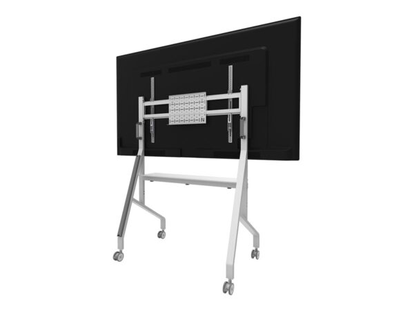 NEOMOUNTS FL50-525WH1 Support au sol mobile pour écran 55-86p – étagère multimédia incluse – installation rapide – TÜV