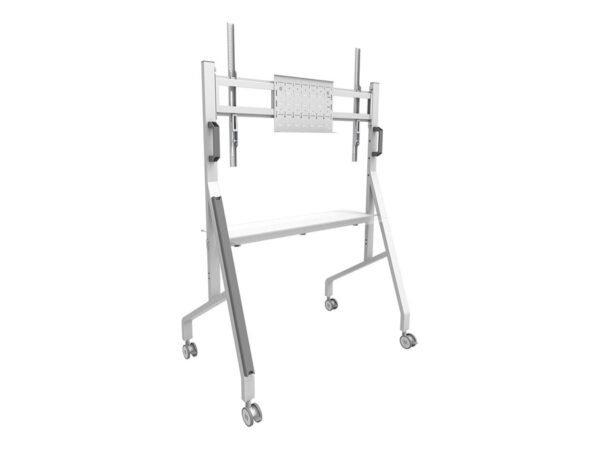 NEOMOUNTS FL50-525WH1 Support au sol mobile pour écran 55-86p – étagère multimédia incluse – installation rapide – TÜV