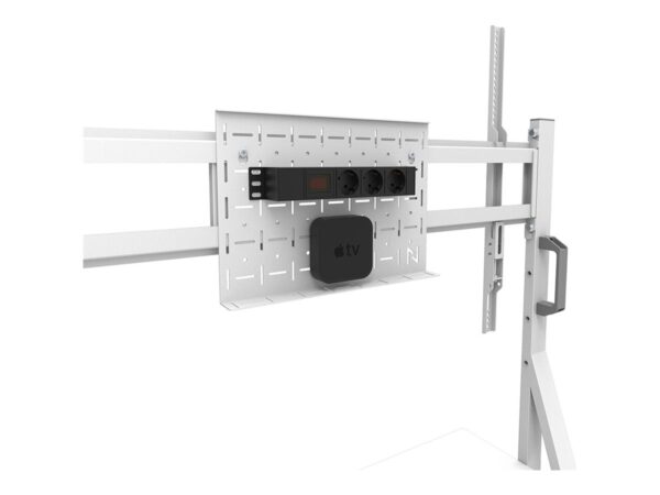 NEOMOUNTS FL50-525WH1 Support au sol mobile pour écran 55-86p – étagère multimédia incluse – installation rapide – TÜV