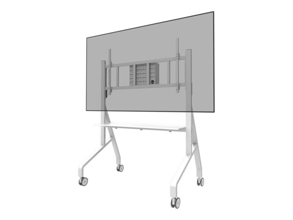 NEOMOUNTS FL50-575WH1 Support au sol mobile pour écran 65-110p – étagère multimédia incluse – installation rapide – TÜV