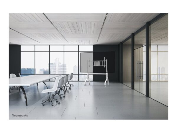 NEOMOUNTS FL50-575WH1 Support au sol mobile pour écran 65-110p – étagère multimédia incluse – installation rapide – TÜV