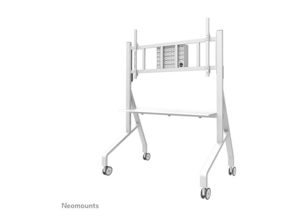 NEOMOUNTS FL50-575WH1 Support au sol mobile pour écran 65-110p – étagère multimédia incluse – installation rapide – TÜV
