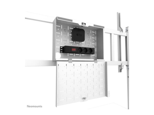 NEOMOUNTS FL50-575WH1 Support au sol mobile pour écran 65-110p – étagère multimédia incluse – installation rapide – TÜV