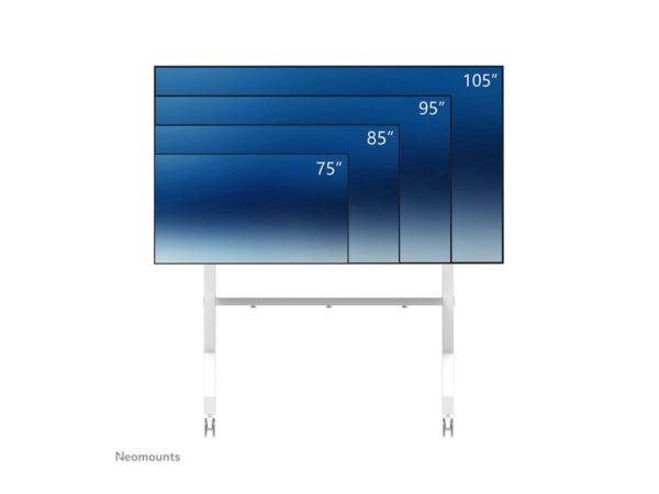 NEOMOUNTS FL50-575WH1 Support au sol mobile pour écran 65-110p – étagère multimédia incluse – installation rapide – TÜV