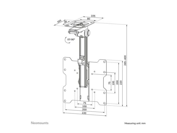 NEOMOUNTS FPMA-C020BLACK Support de plafond pour écran de 10-40p – h 26.5-40 cm