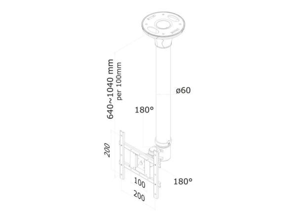 NEOMOUNTS FPMA-C200 Support de plafond pour écran de 10-40p – h 64-104 cm