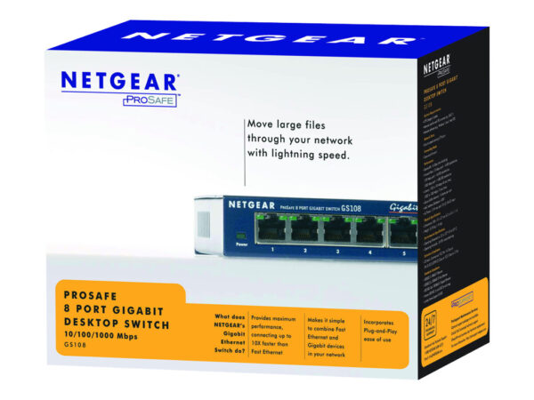 NETGEAR SWITCH 8 PORTS 10/100/1000 MBPS VERSION BOITIER METAL NON MANAGEABLE – NON RACKABLE