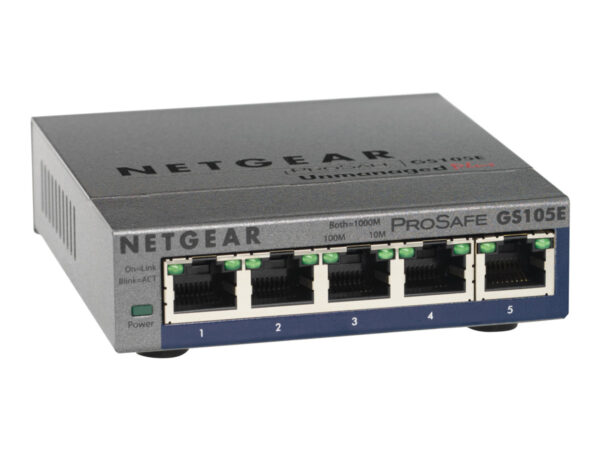NETGEAR Switch configurable ProSAFE Plus GS105Ev2 – 5 ports 10/100/1000 RJ45 boitier metal