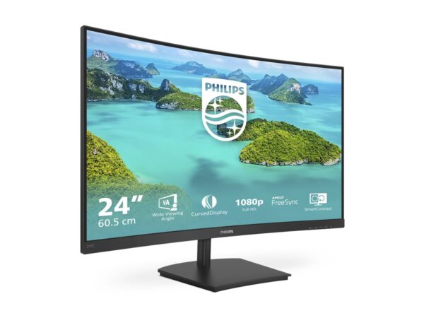 PHILIPS 241E1SCA Écran LED – incurvé – 24p – Full HD – 5 Hz – VA – 250 cd/m2 – 3000:1 – 4ms- VGA – HDMI- HP