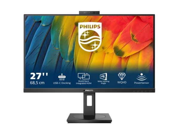 PHILIPS 27B1U5601H/00  27in – 2560 x 1440 QHD 75 Hz – IPS – 350 cd/m² – 4 ms – HDMI, DisplayPort, USB-C – haut-parleurs – WEBCAM