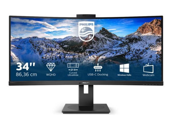 PHILIPS 346P1CRH/00 UWQHD, Curved, 34p, VA, Webcam, 100Hz, 4ms, Adaptive Sync, Docking USB-C, USB-C Port, DP, HDMI, Height adj. HP