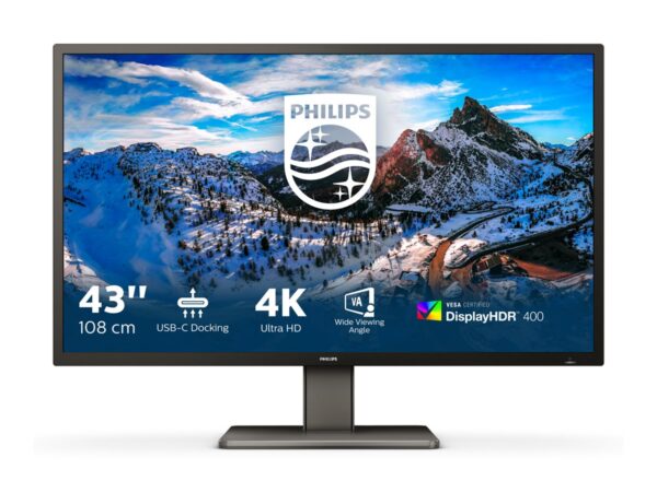 PHILIPS 439P1/00 moniteur 43 »- 3840 x 2160 4K @ 60 Hz – VA – 400 cd/m² – 4000:1 – DisplayHDR 400 – 4 ms – 3xHDMI, DP, USB-C