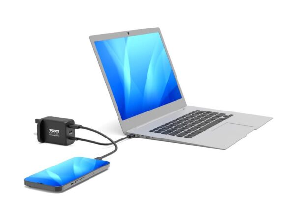 PORT DESIGNS 65W Gan Charger USB-C & USB-A Gallium Nitride Gan Technology More Efficient Smaller Lighter And Less Energy Consuming