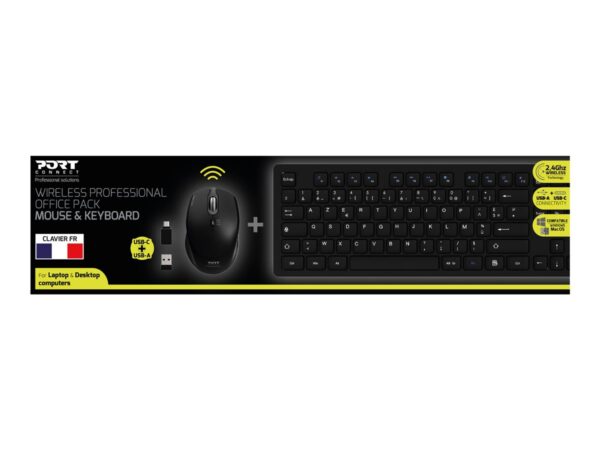 PORT DESIGNS Mouse and Keyboard 2in1 Robust and long-lasting keyboard Ergonomic and ambidextrous mouse Wireless 2.4Ghz USB-A/USB-C