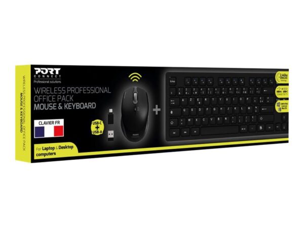 PORT DESIGNS Mouse and Keyboard 2in1 Robust and long-lasting keyboard Ergonomic and ambidextrous mouse Wireless 2.4Ghz USB-A/USB-C