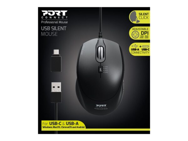 PORT DESIGNS Mouse Office Pro Silent Wired – Black