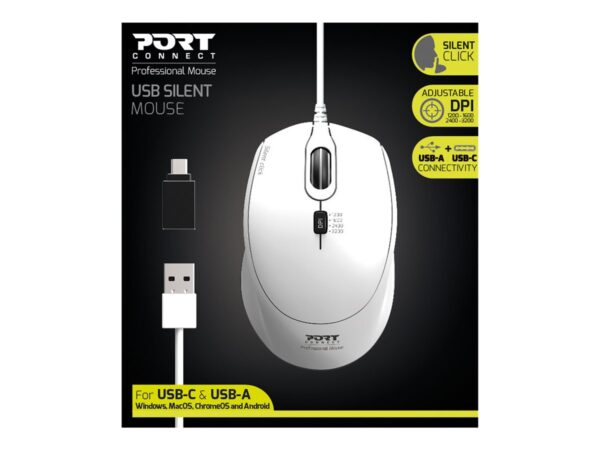 PORT DESIGNS Mouse Office Pro Silent Wired – White