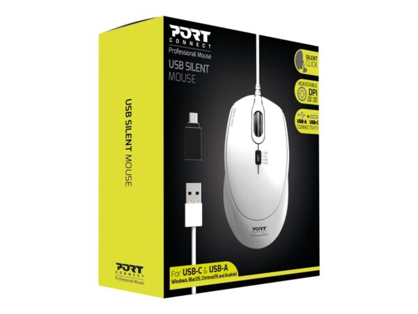 PORT DESIGNS Mouse Office Pro Silent Wired – White