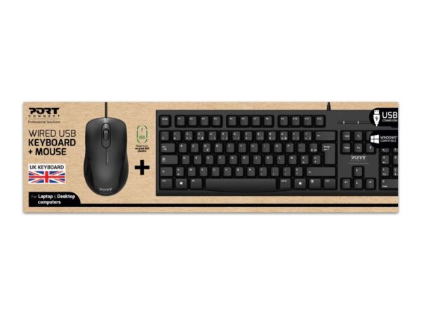 PORT DESIGNS Pack Keyboard + Mouse Budget – Wired – UK