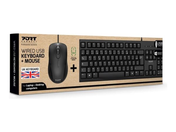 PORT DESIGNS Pack Keyboard + Mouse Budget – Wired – UK