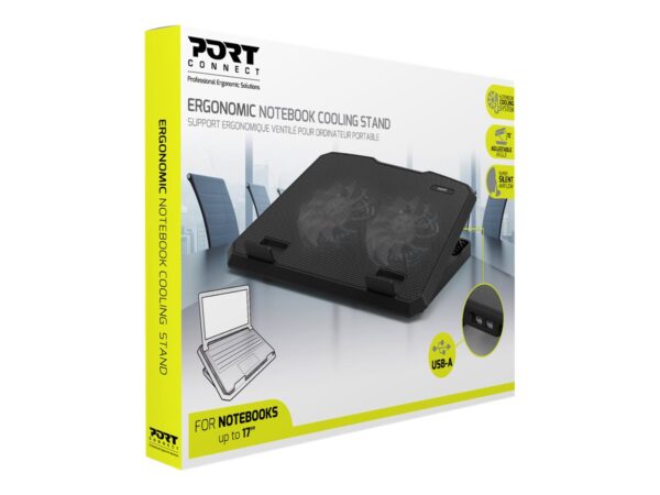 PORT DESIGNS Professional Ergonomic Cooling Notebook Stand for notebooks up to 17p Dual silent cooling fans USB-A