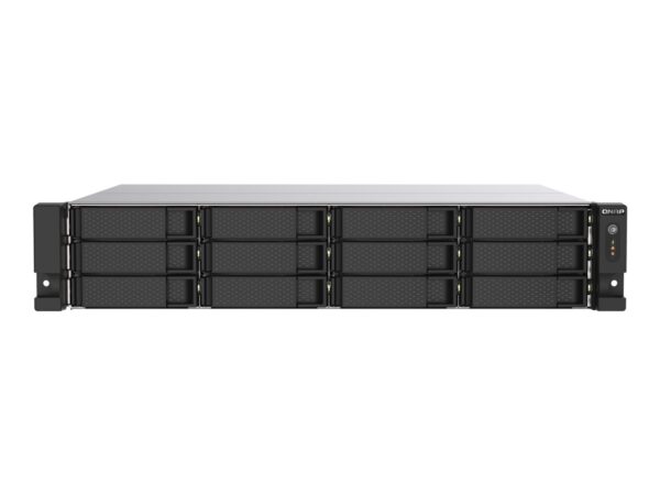 QNAP 12-bay Rackmount NAS AMD Ryzen V1000 series V1500B 4C/8T 2.2GHz 8Go DDR4 RAM 2×2.5GbE LAN optional 10GbE & M.2 NVMe/SATA