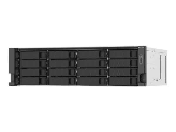 QNAP 16-bay Rackmount NAS AMD Ryzen V1000 series V1500B 4C/8T 2.2GHz 16Go DDR4 RAM 2×2.5GbE LAN optional 10GbE & M.2 NVMe/SATA
