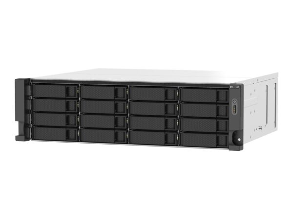 QNAP 16-bay Rackmount NAS AMD Ryzen V1000 series V1500B 4C/8T 2.2GHz 16Go DDR4 RAM 2×2.5GbE LAN optional 10GbE & M.2 NVMe/SATA
