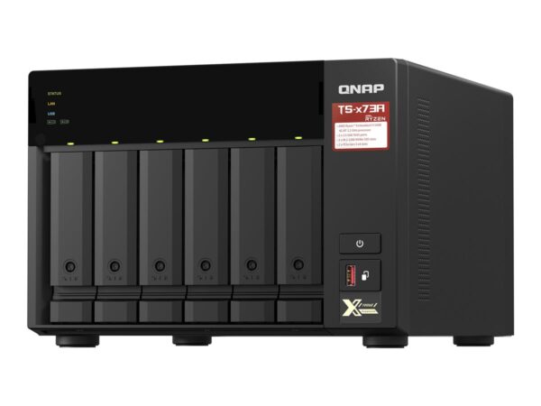 QNAP 6-bay NAS AMD Ryzen Embedded V1500B 2.2GHz 8Go 6xSATA 6Gb/s bays 2xM.2 NVMe PCIe Gen3 SSD slots 2×2.5GbE LAN optional 10GbE
