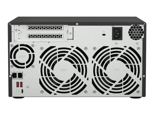 QNAP 8-bay NAS AMD Ryzen Embedded V1500B 2.2GHz 8Go 8xSATA 6Gb/s bays 2xM.2 NVMe PCIe Gen3 SSD slots 2×2.5GbE LAN optional 10GbE