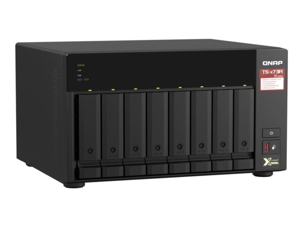 QNAP 8-bay NAS AMD Ryzen Embedded V1500B 2.2GHz 8Go 8xSATA 6Gb/s bays 2xM.2 NVMe PCIe Gen3 SSD slots 2×2.5GbE LAN optional 10GbE