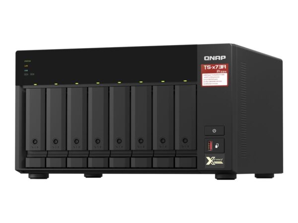 QNAP 8-bay NAS AMD Ryzen Embedded V1500B 2.2GHz 8Go 8xSATA 6Gb/s bays 2xM.2 NVMe PCIe Gen3 SSD slots 2×2.5GbE LAN optional 10GbE