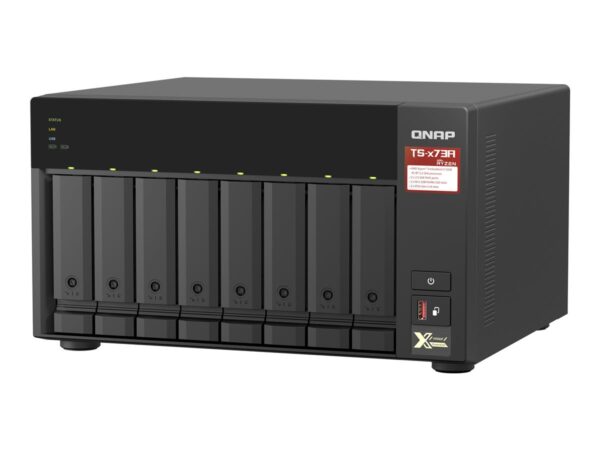 QNAP 8-bay NAS AMD Ryzen Embedded V1500B 2.2GHz 8Go 8xSATA 6Gb/s bays 2xM.2 NVMe PCIe Gen3 SSD slots 2×2.5GbE LAN optional 10GbE